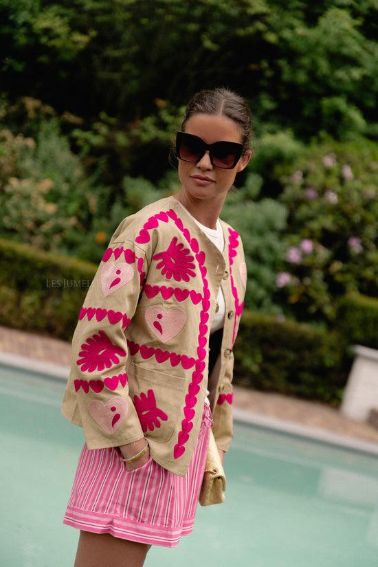 Les Jumelles Lena Embroidered Vest Khaki