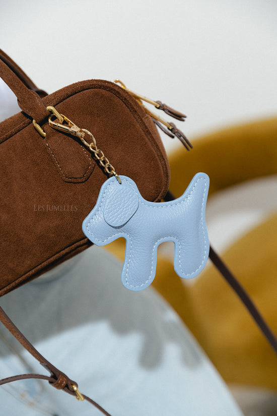 les jumelles Leren honden sleutelhanger babyblauw