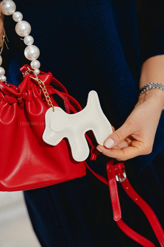 Les Jumelles Leren Honden Sleutelhanger Ecru