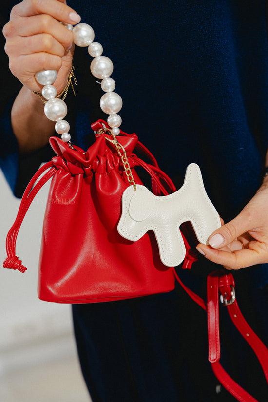 Les Jumelles Leren Honden Sleutelhanger Ecru