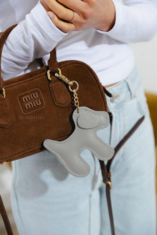 Les Jumelles Leren Honden Sleutelhanger Grijs