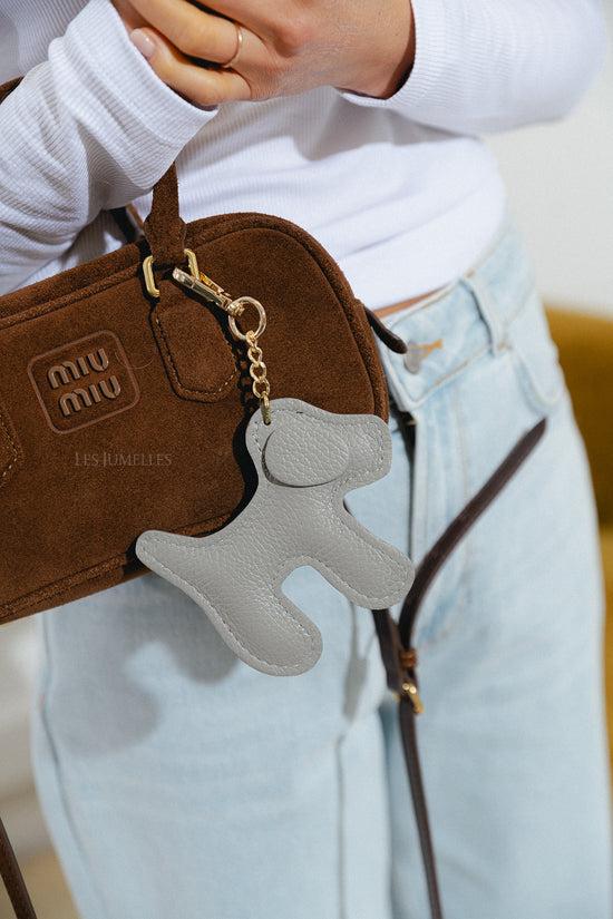 Les Jumelles Leren Honden Sleutelhanger Grijs