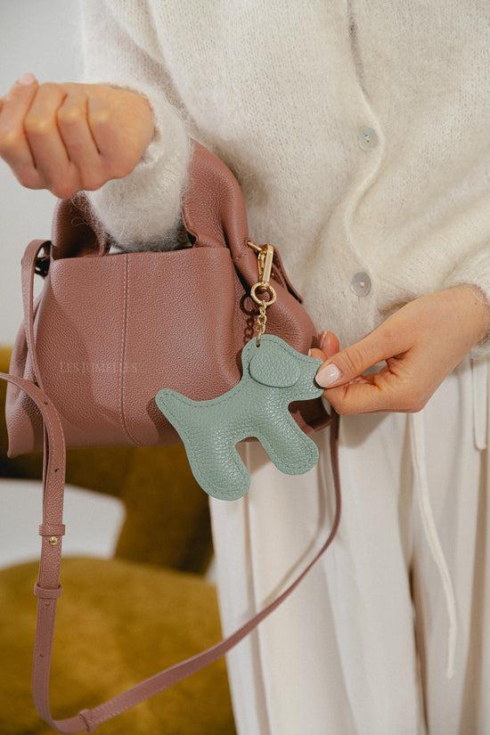 les jumelles Leren honden sleutelhanger saliegroen