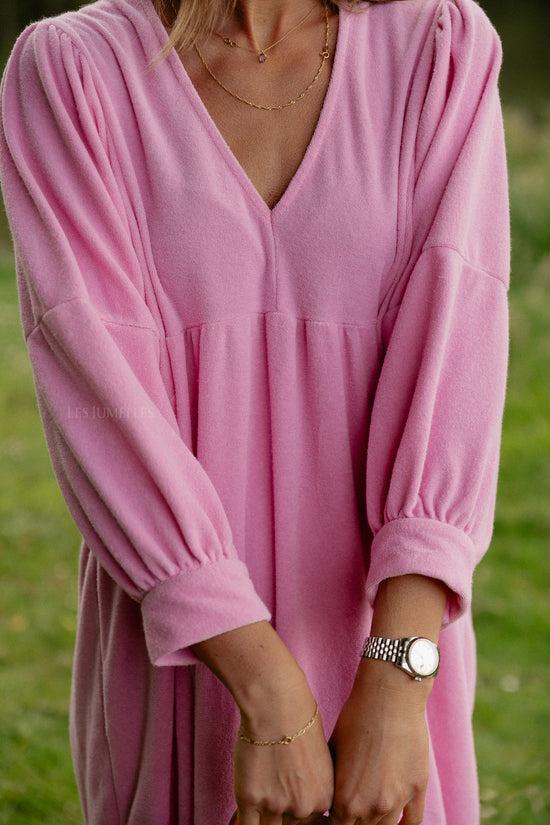 les jumelles Louise badstof jurk pioenroos