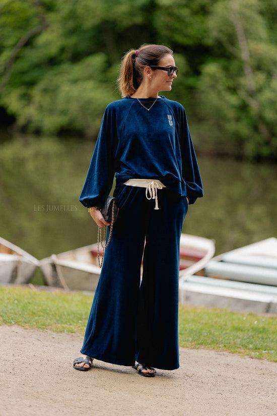 les jumelles Lucie fluwelen broek marineblauw