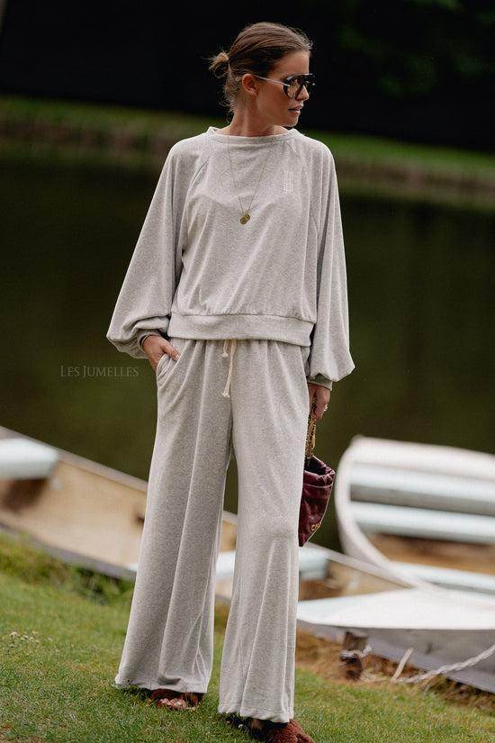 Les Jumelles Lucie Velvet Sweater Grey Melange