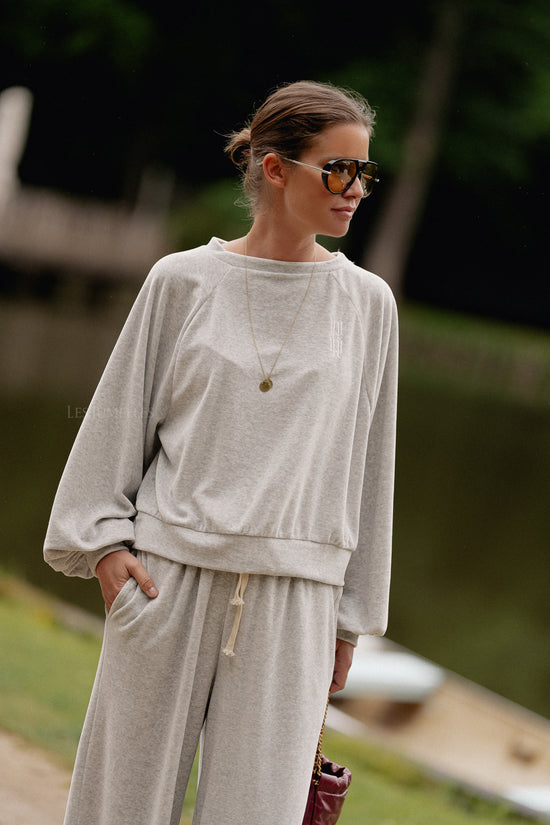 les jumelles Lucie velvet sweater grey melange