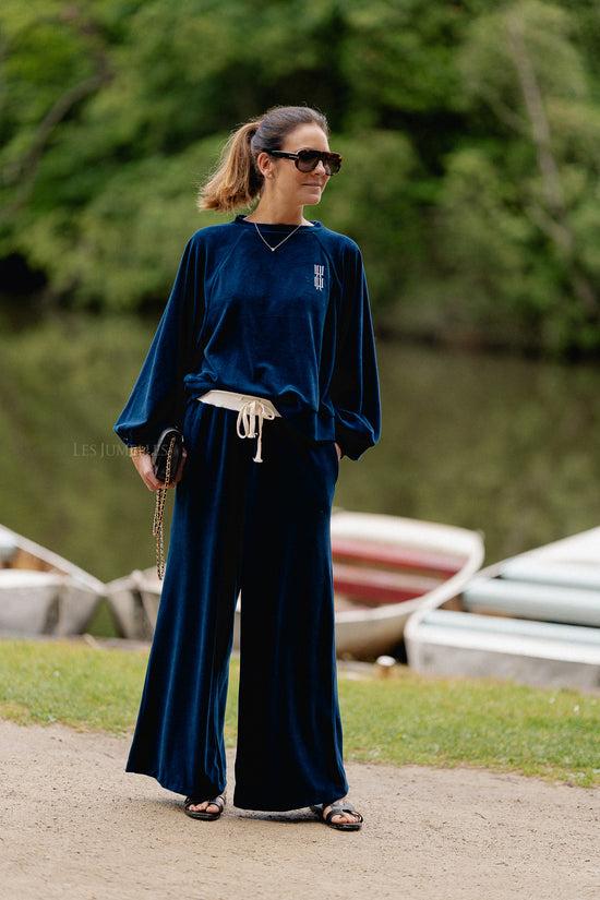 Les Jumelles Lucie Velvet Sweater Navy