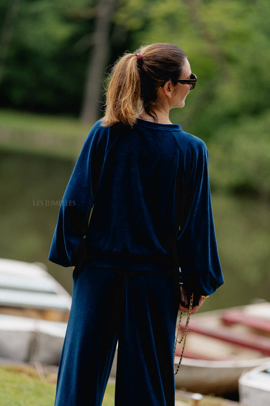 Les Jumelles Lucie Velvet Sweater Navy