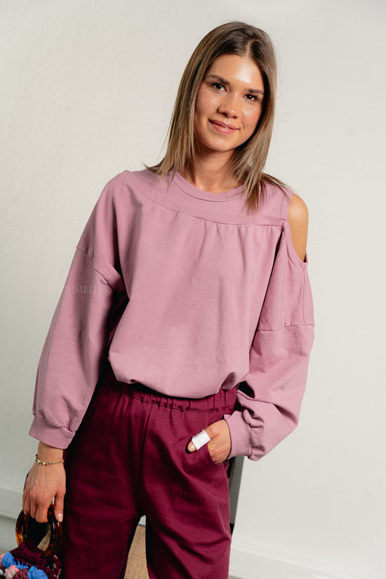 Les Jumelles Luna Off Shoulder Sweatshirt Old Rose
