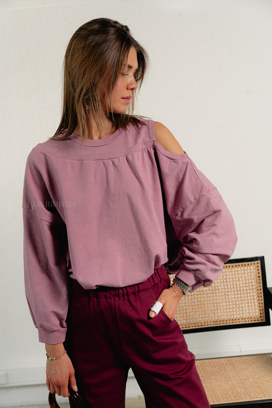 Les Jumelles Luna Off Shoulder Sweatshirt Old Rose