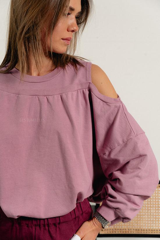 les jumelles Luna off shoulder sweatshirt old rose