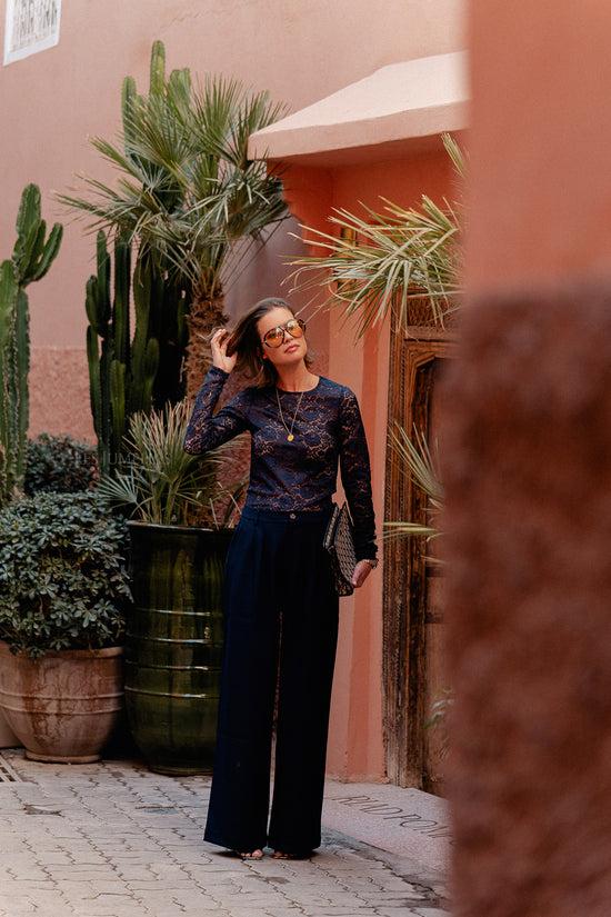 Les Jumelles Magalie Lace Top Navy