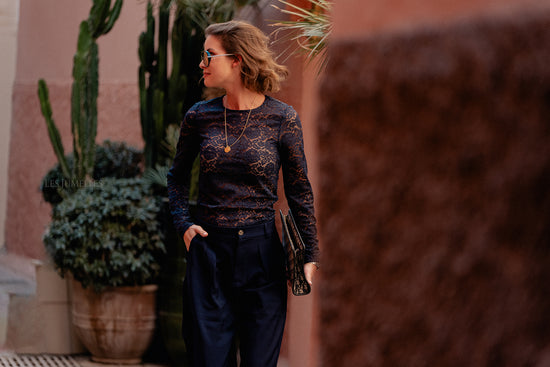 Les Jumelles Magalie Lace Top Navy