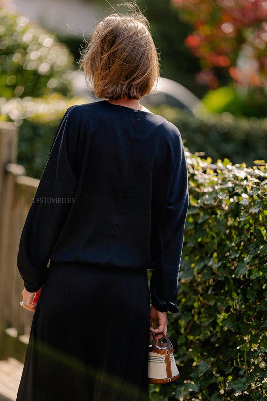 Les Jumelles Manon Satin Top Navy