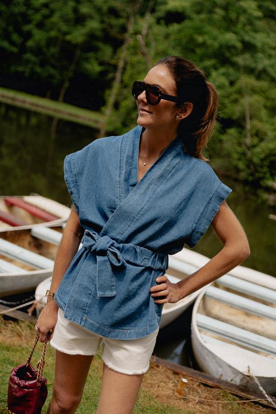 les jumelles Margaux denim kimono medium blauw