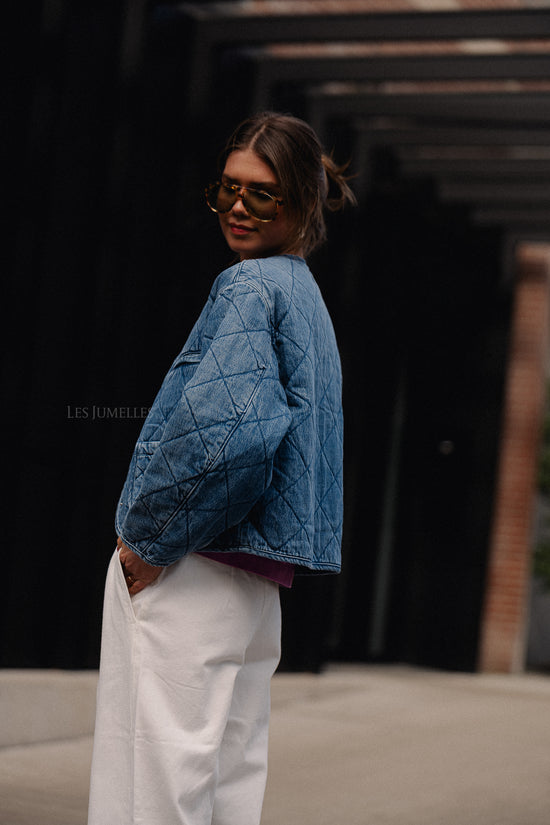 Les Jumelles Margo Denim Padded Jacket Mid Blue