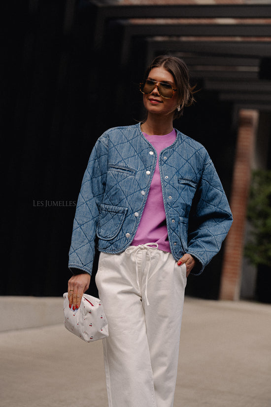 les jumelles Margo denim padded jacket mid blue