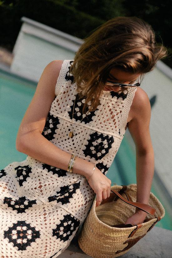 Les Jumelles Metta Jurk Geruit Zwart & Crème