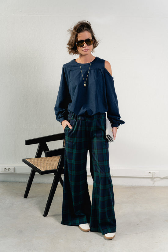 les jumelles Milan checkered pants navy/green