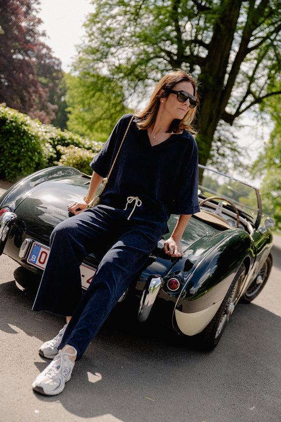 les jumelles Miley badstof broek marineblauw