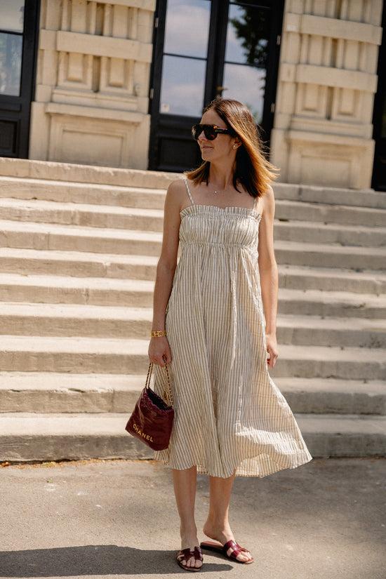 Les Jumelles OBJFine S/L Midi Dress Humus Stripes