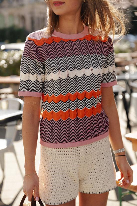 Les Jumelles OBJFlorencia S/S Knit Top Orangeade