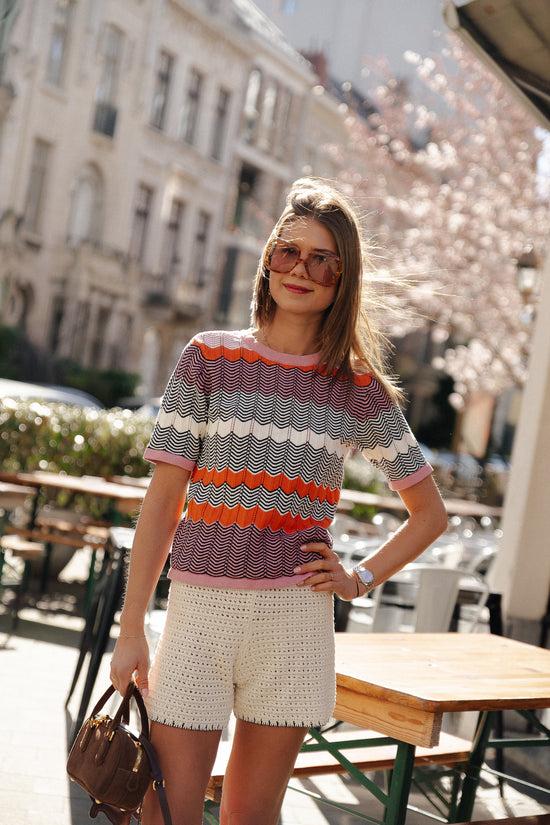 Les Jumelles OBJFlorencia S/S Knit Top Orangeade