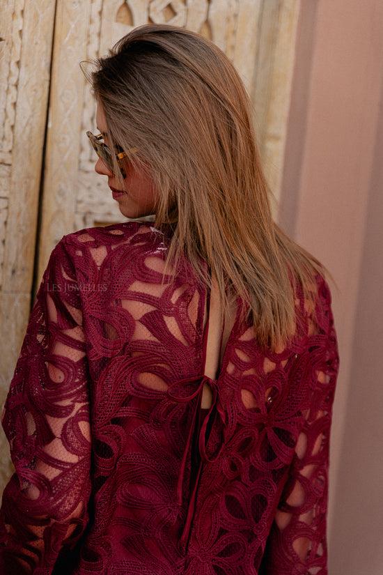 Les Jumelles OBJRose L/S Lange Jurk Bordeaux