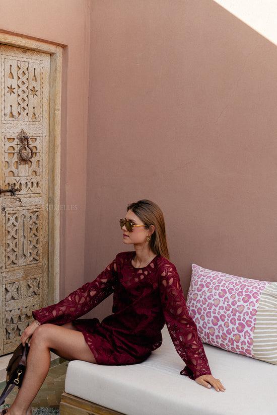 Les Jumelles OBJRose L/S Lange Jurk Bordeaux