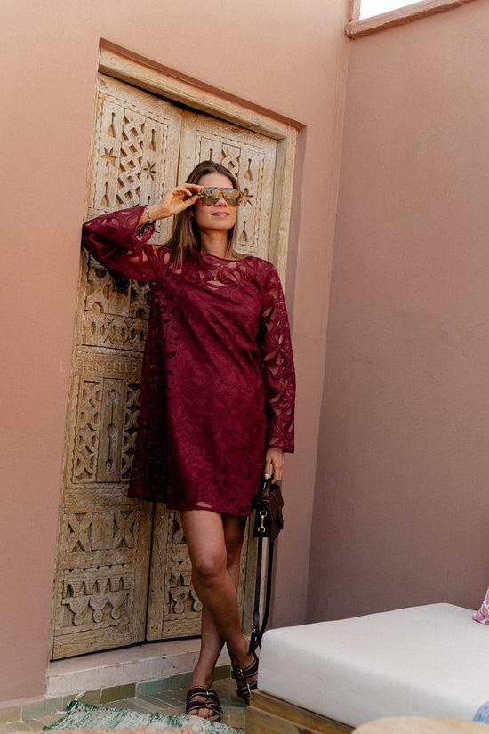 les jumelles OBJRose L/S lange jurk bordeaux