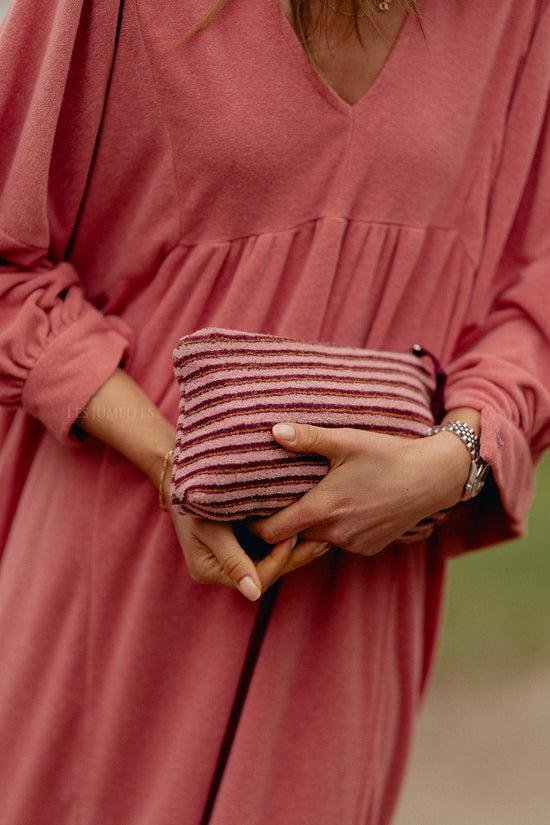 Les Jumelles Pia Make-up Bag Pink/burgundy Stripes