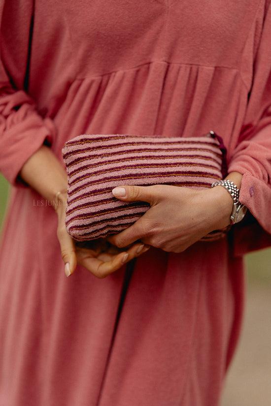 Les Jumelles Pia Make-up Bag Pink/burgundy Stripes