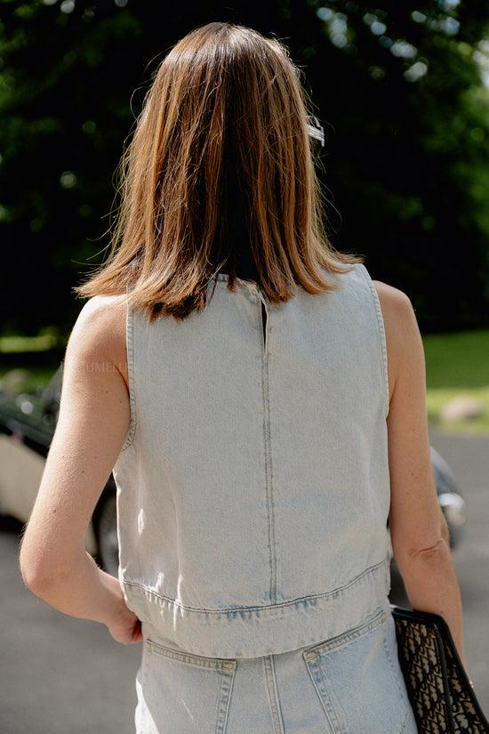 Les Jumelles Raina Denim Top Ultra Lichtblauw