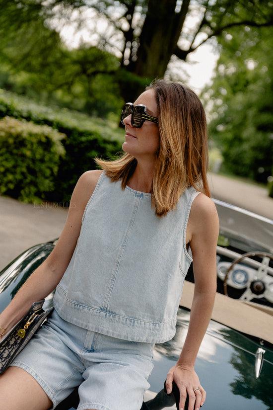 Les Jumelles Raina Denim Top Ultra Lichtblauw