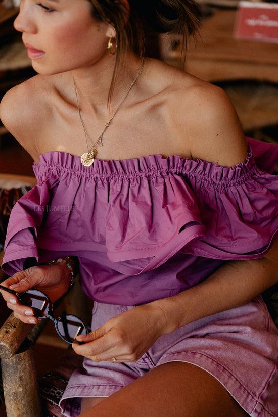 les jumelles Rhea one shoulder top rozenknoproze