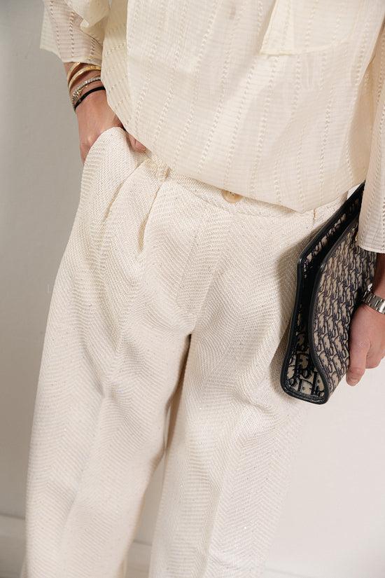 Les Jumelles Sequined Bouclé Pants White