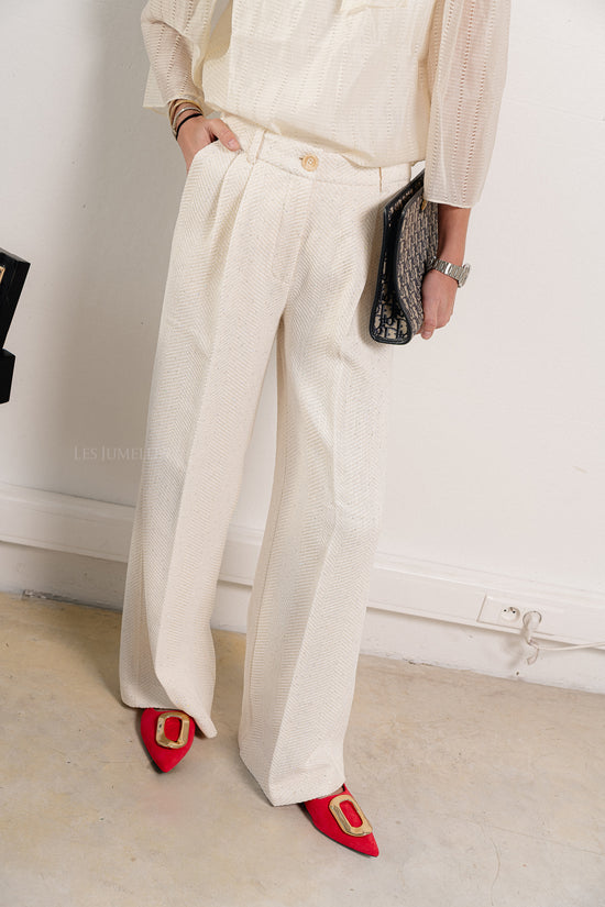 Les Jumelles Sequined Bouclé Pants White