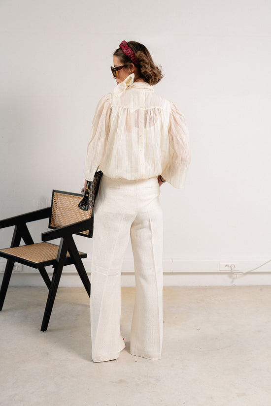 Les Jumelles Sequined Bouclé Pants White