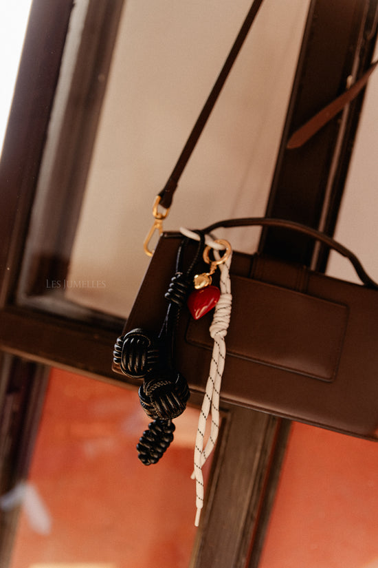 Les Jumelles Sleutelhanger Leren Ballen Zwart/wit