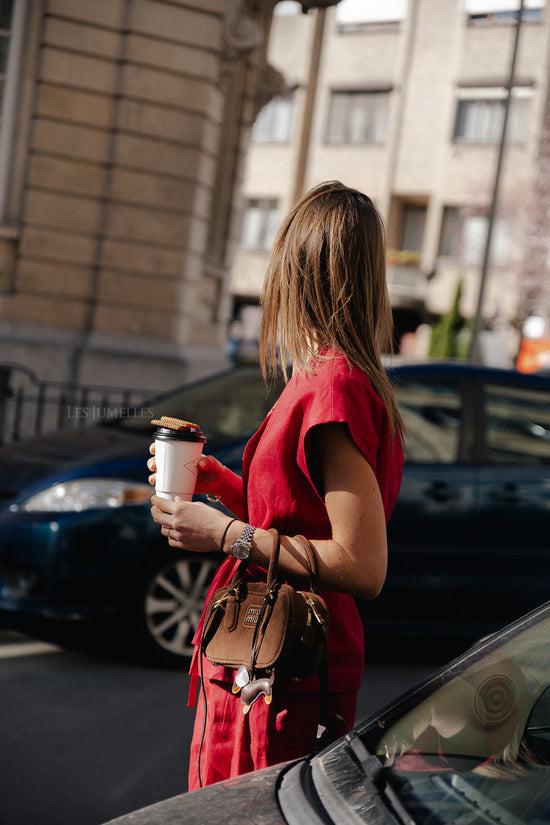 Les Jumelles SLFLia Linen Vest Savvy Red