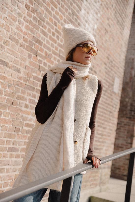Les Jumelles SLFMaline Gebreide Sjaal Ecru Melange