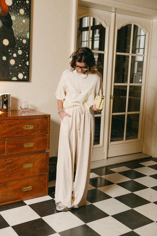Les Jumelles Veda Fluwelen Broek Ecru