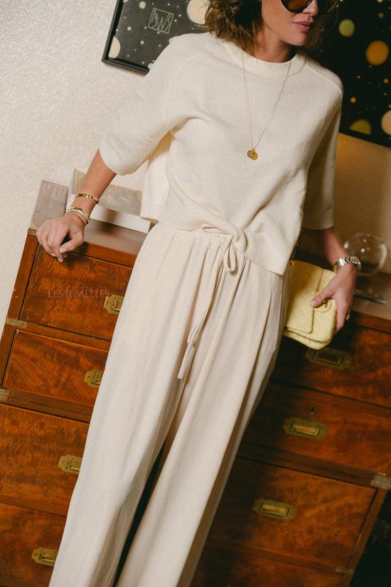 Les Jumelles Veda Fluwelen Broek Ecru