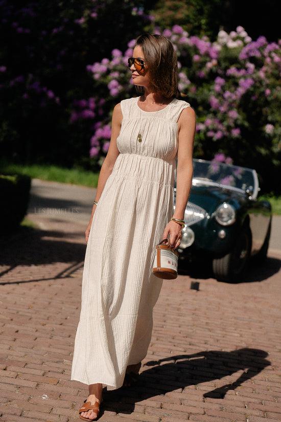 les jumelles VIFoxy O-hals maxi-jurk ecru