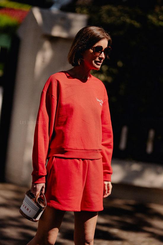 Les Jumelles VIHollie HW Sweat Shorts Racing Red