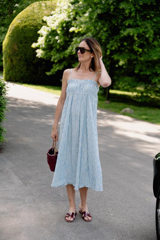 Les Jumelles OBJFine S/L Midi Dress Cornflower/blue Stripes