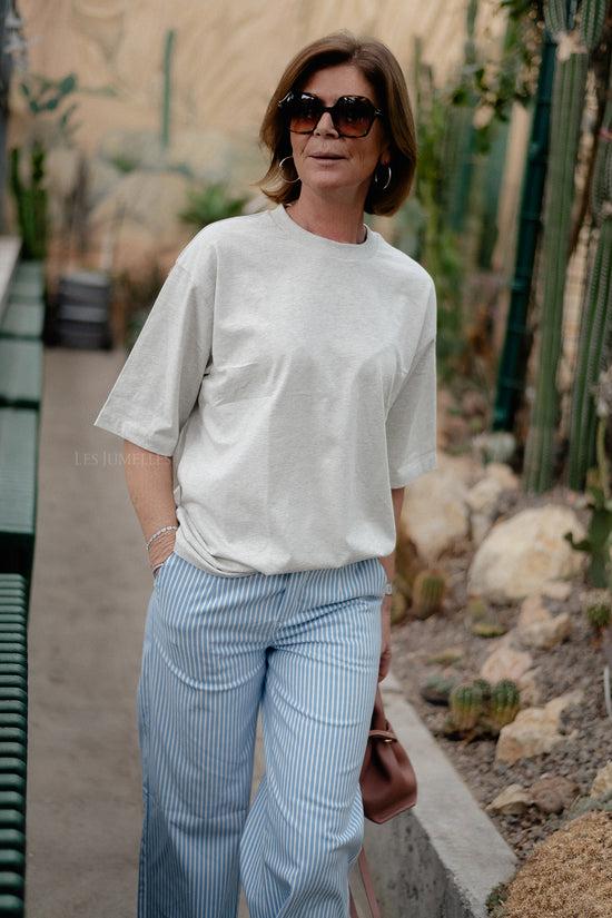 Les Jumelles OBJGima 2/4 Oversize T-shirt Light Grey Melange