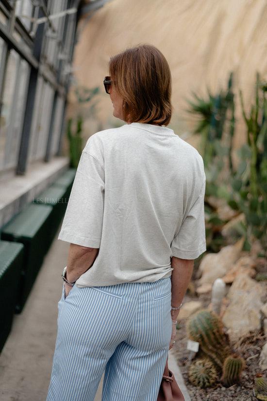 Les Jumelles OBJGima 2/4 Oversize T-shirt Light Grey Melange