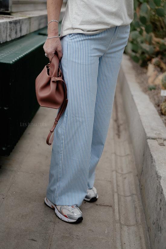 Les Jumelles OBJLisa Wide Pants Cloud Dancer/cornflower